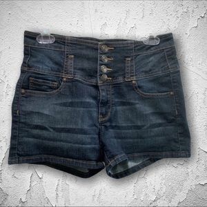 Wax Jean Shorts Dark Wash Cute Detail Waist Lg